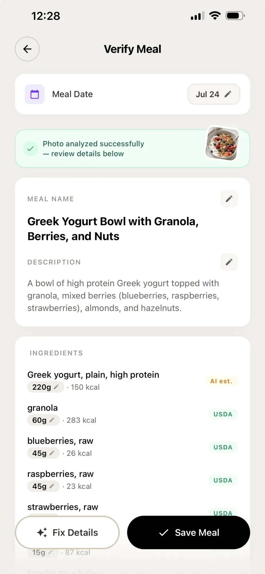 Ingredients detected automatically